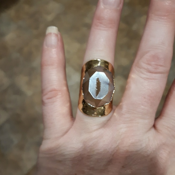 New Titanium Window Druzy Adjustable Gold Ring. - Picture 6 of 8